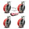 Service Caster 12'' Heavy Duty Red Poly on Cast Iron Swivel Caster Set with 2 Swivel Locks, 4PK CRAN-SCC-KP92S1230-PUR-RS-BSL-2-S-2 - alternate 2